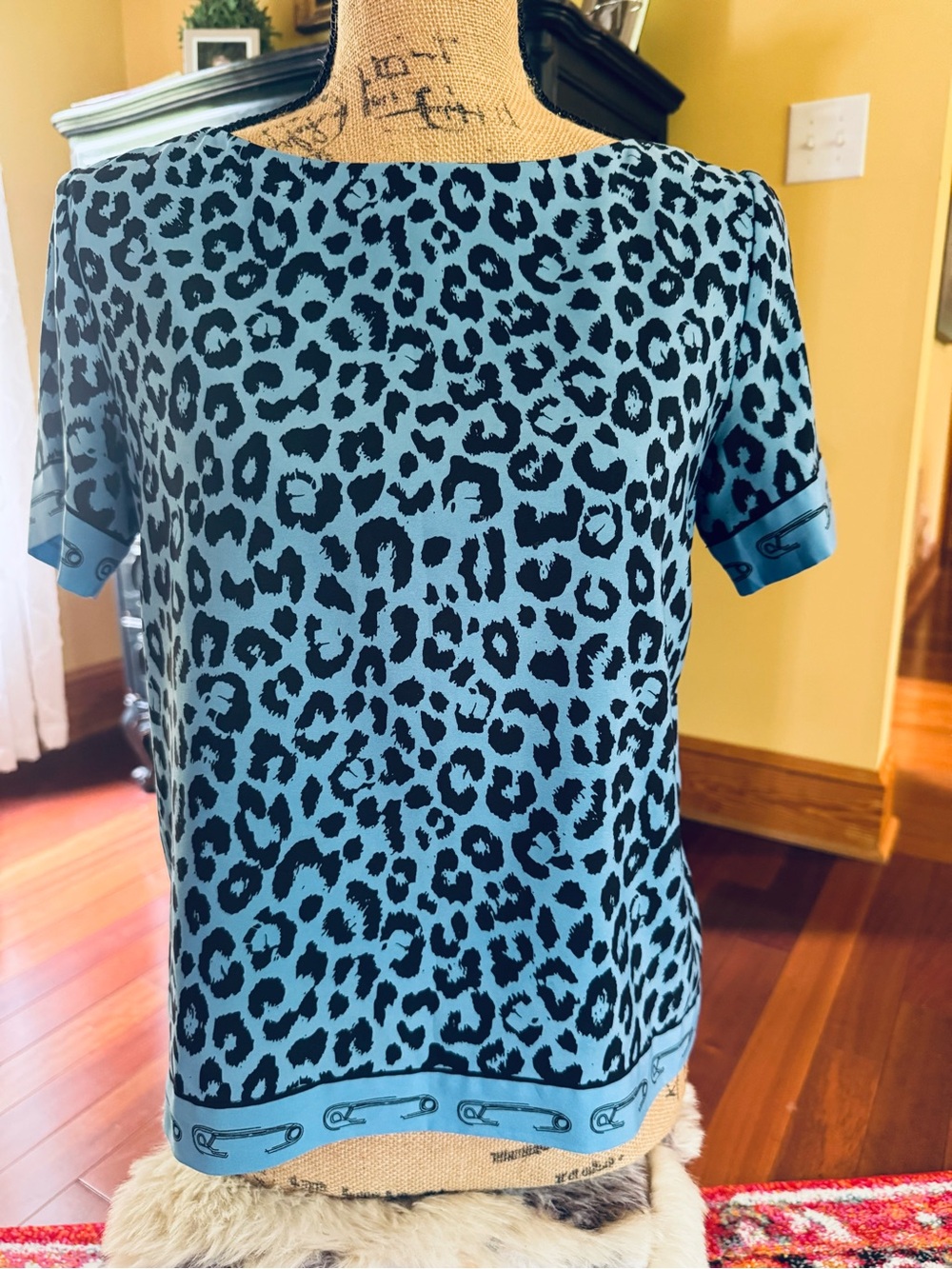 Karl Lagerfeld animal  print top with safety pin detail